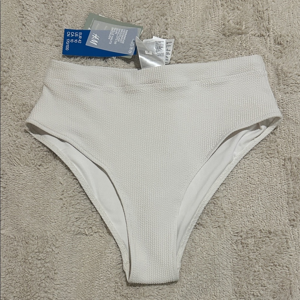 H&M White Textured Bikini Bottoms